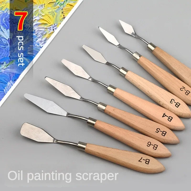 

Oil Painting Texture Scraper Pigment Color Knife Art Acrylic Gouache Painting Pigment Scraper Knife 7 Pcs Painting Artist Tools