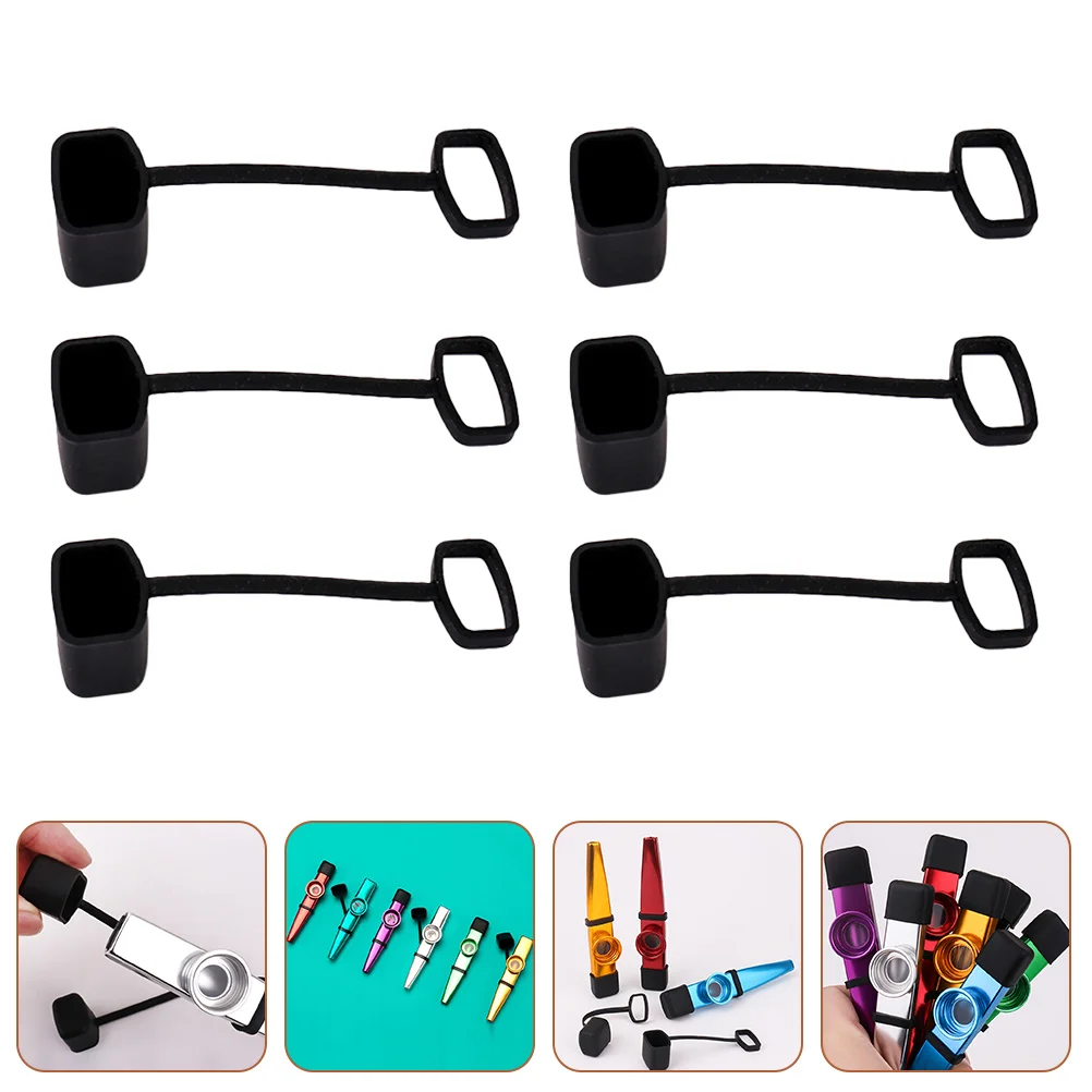 

6Pcs Kazoo Cover Comfortable Supple Easy to Clean Silicone Protector Extend Lifetime of Instruments Black Kazoo Cover