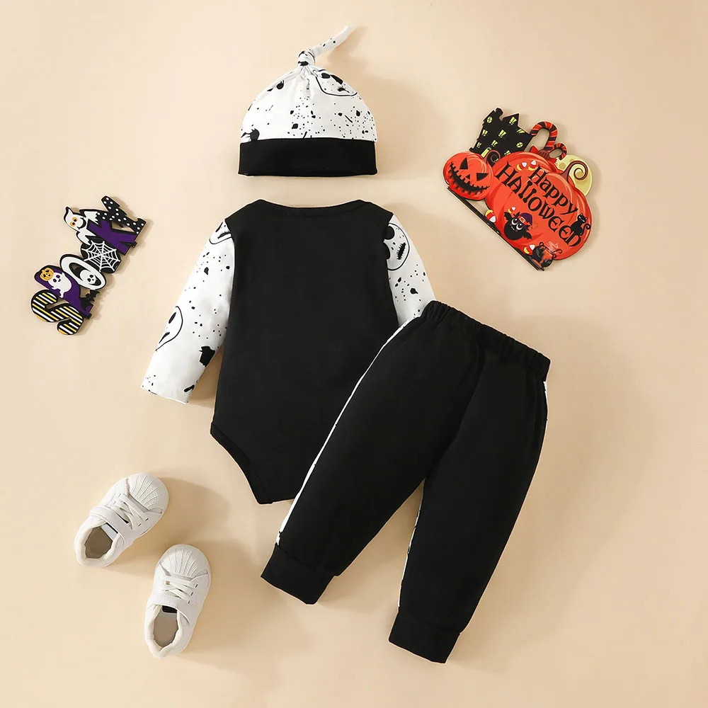 Halloween Baby Boy 2Pcs Outfits Grimace Letter Printing Hooded Long-sleeved Top and Bodysuit Elastic Pants set Fall Clothes