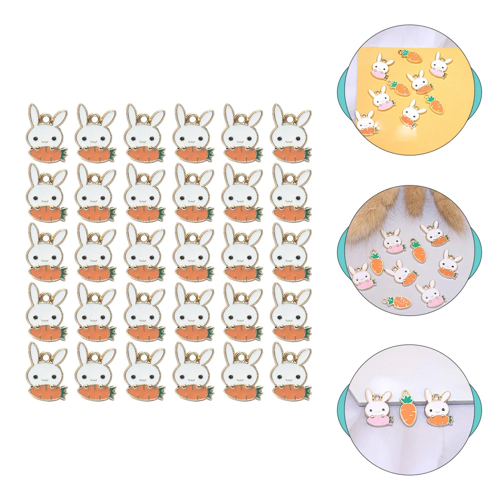 

30 pcs Carrot Rabbit Charms Jewelry Making Supply Easter Pendants DIY Accessories Wear Resistant Durable Lightweight Alloy