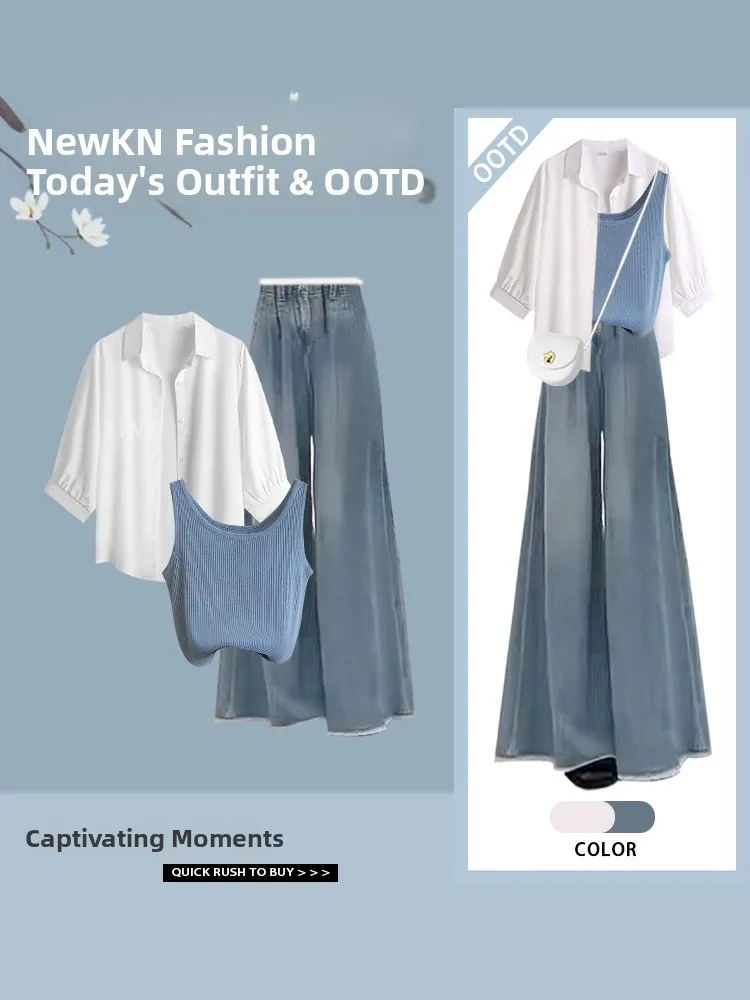 Faionable décontracté Protection solaire irt ort Design coupe ample jean col Sli boutonnant Long Sve ensemble pour femme