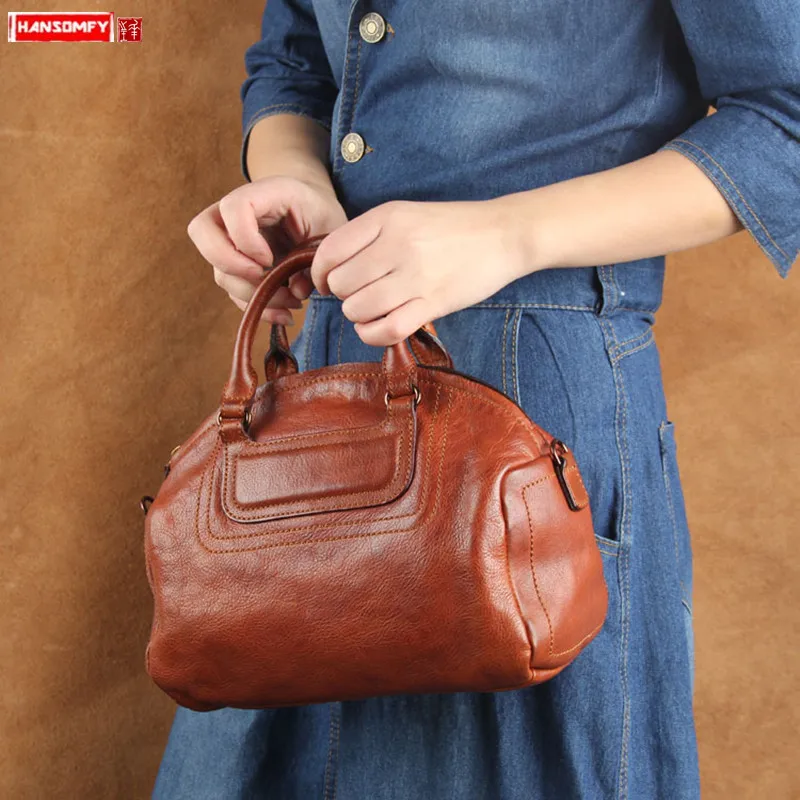 

New retro leather small bag women handbag original hand made female cowhide casual shoulder bag diagonal bag dumpling handbags