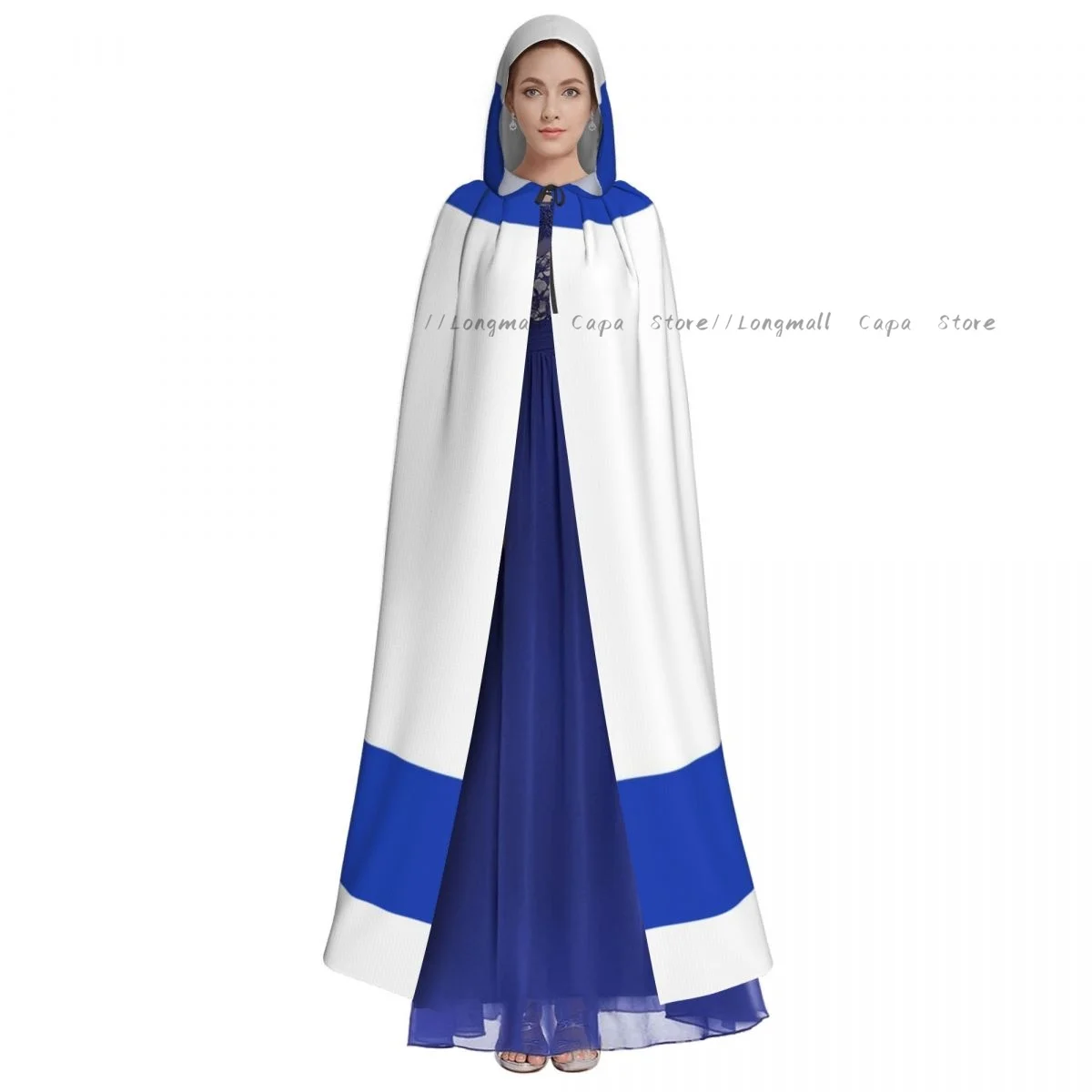 Adult Halloween Flag Of Israel Cloak Cape Hooded Medieval Costume Full Length Dress Coat