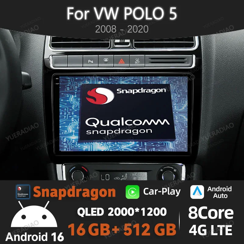 Android 16 Carplay Auto Car Radio For VW Volkswagen POLO 5 2008 - 2020 Vento Multimedia Stereo Video Player 4G WIFI GPS NAVI DSP