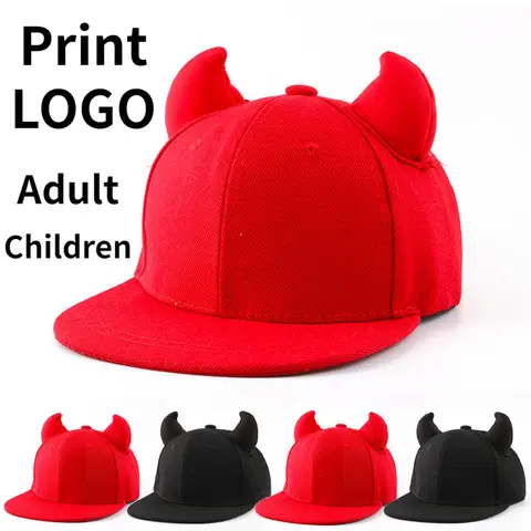Custom Logo Parent-child Hat Children Cartoon Baseball Cap Flat Edge Hip-hop Caps Solid Color Ox Horn Men Women Adjustable Hats