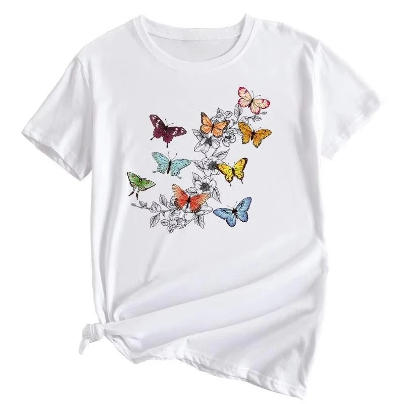 Women's Europe and The United States Butterfly Print Love Short-sleeved T-shirt Blouse Harajuku  Graphic T Shirts