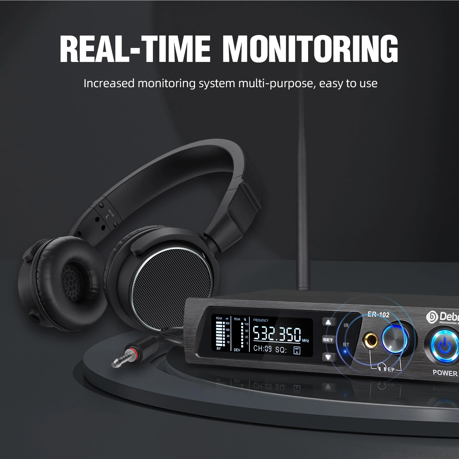 Debra ER-102 UHF In-Ear Drahtloses Monitoring-System mit Mehrfach-Sendern für Bühnenauftritte und Kirchen – Detail 7