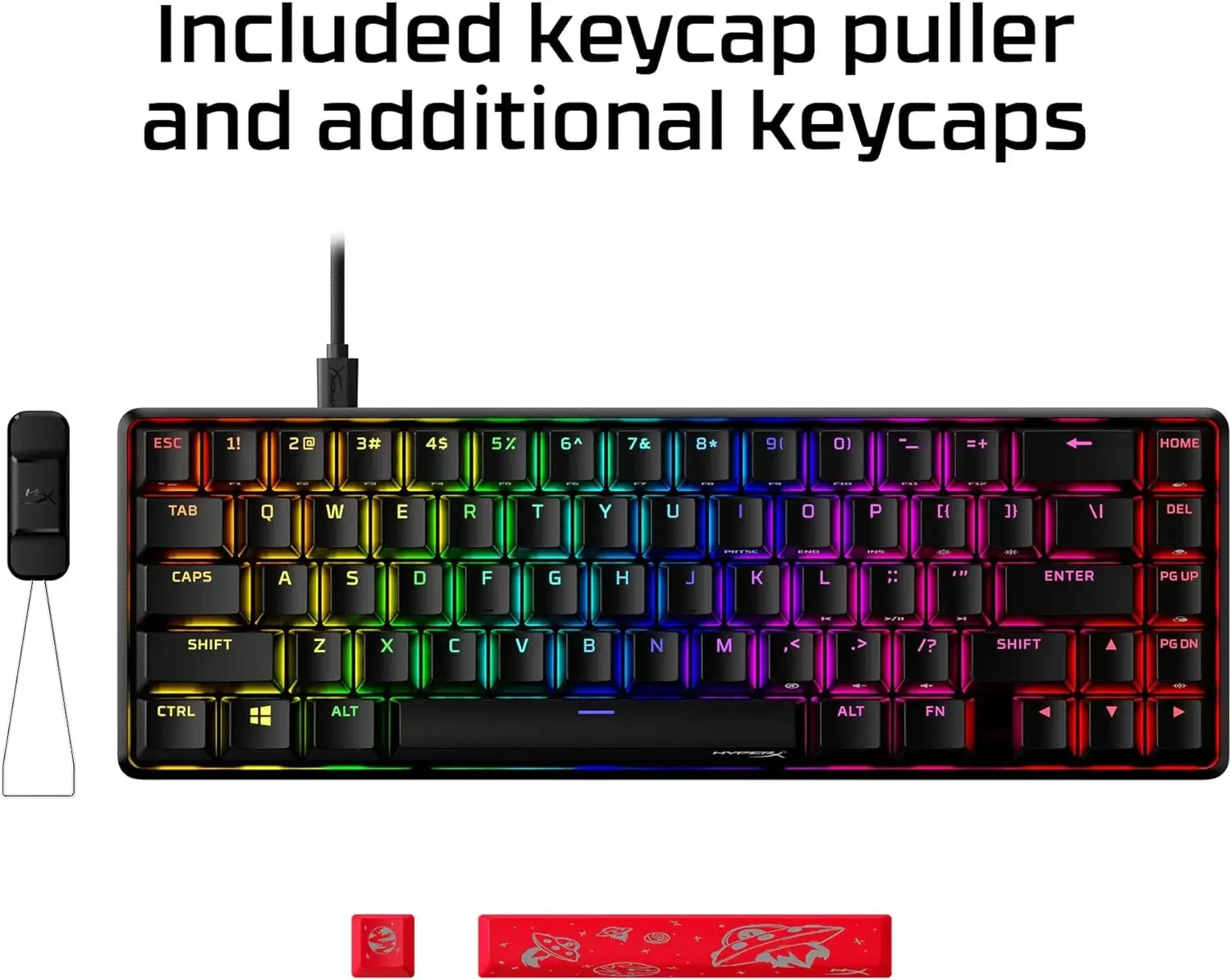 HyperX Alloy Origins 65 레드 65% RGB 미니 키보드 및 마우스, 모바일 게임용 한 손 기계식 키보드