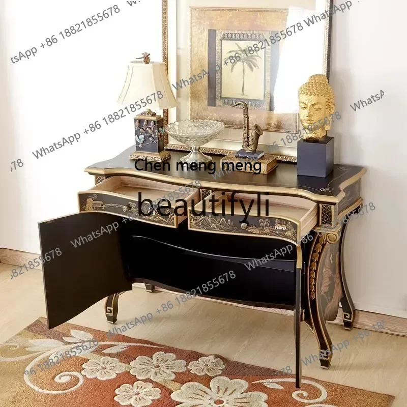 

D178 American side cabinet retro storage decorative cabinet painted entrance cabinet engraving customization