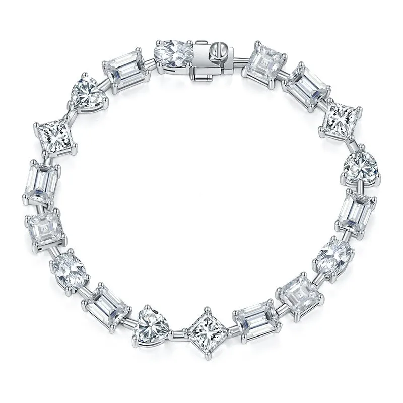 B3-0066 Lefei Mode Luxe Classique Moissanite Coeur Rectangle Carré Bracelet Pour Femmes 925 En Argent Sterling ixBijoux Cadeau