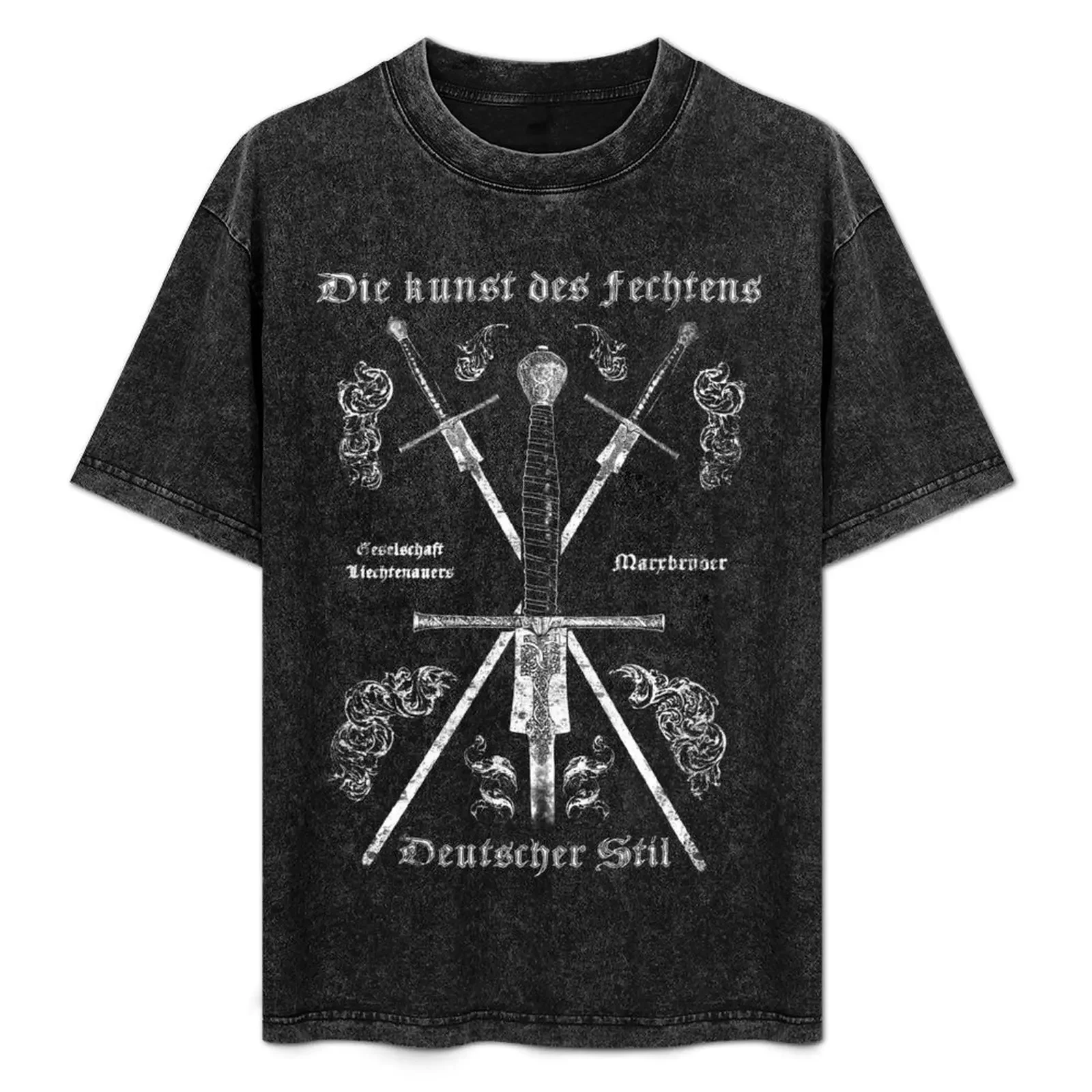 

German Longsword Fencing Design T-Shirt Graphic Print Short Sleeve T-Shirt