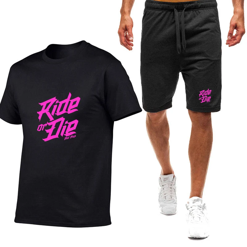 

Ride or die bike Logo Print Men's Quick-Dry Military Style Round Neck Short Sleeve Moisture-Wicking Top Pants Suits