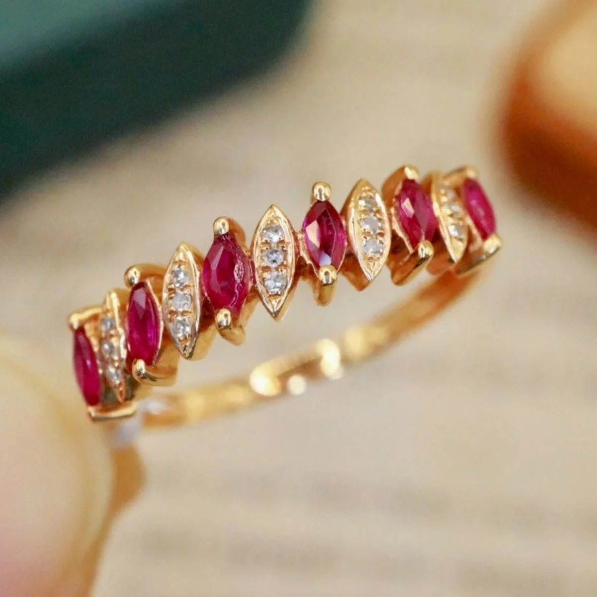 Ins Luxury 925 Silver Natural Mozambique Pigeon Blood Ruby Ring Marquise Diamond Infinity Finger Band For Women Bridal Jewelry