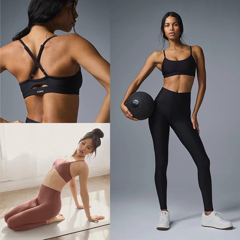 Tanrıça Seksi kadın Yoga Seti Sutyen Astar Ayarlanabilir Omuz Askıları Üst Spor Spor Elastik Tayt 7/8 Yüksek Bel Bacak Kaldırma