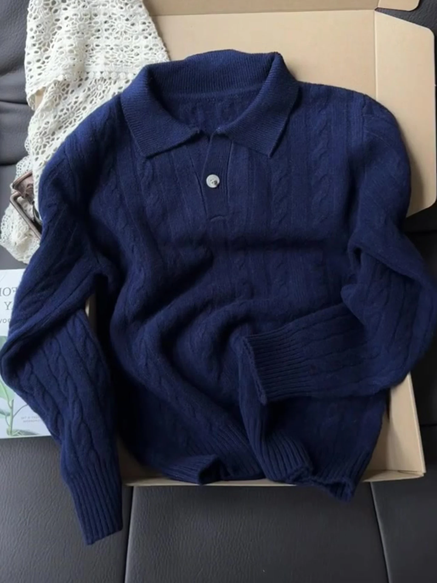 

Удобный свободный вязаный длинный свитер цвета све, модный, универсальный, приятный для поездок на работу, сле, средней осени