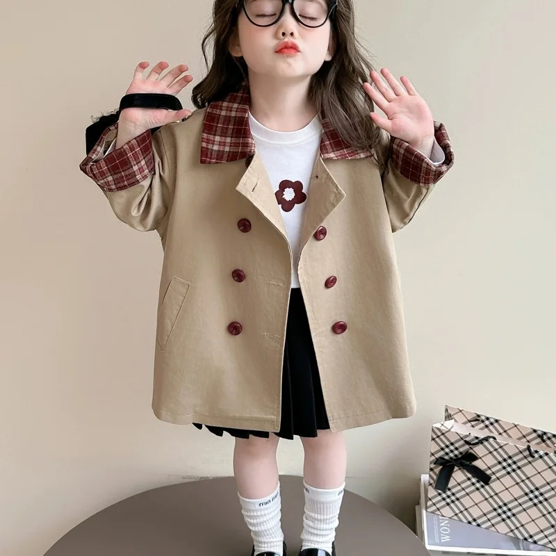 Girls Coat Windbreak Jacket Cotton Outwear 2026 Vintage Spring Autumn Outdoor Kids Windproof  Children's Clothing