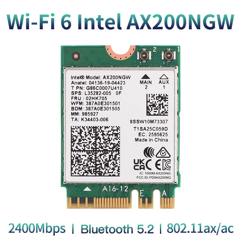 2400Mbps Intel AX200 Desktop Kit Wi-Fi 6 Wireless Card Bluetooth 5.2 AX200NGW Dual Band NGFF M.2 802.11ax Adapter Windows 10 11