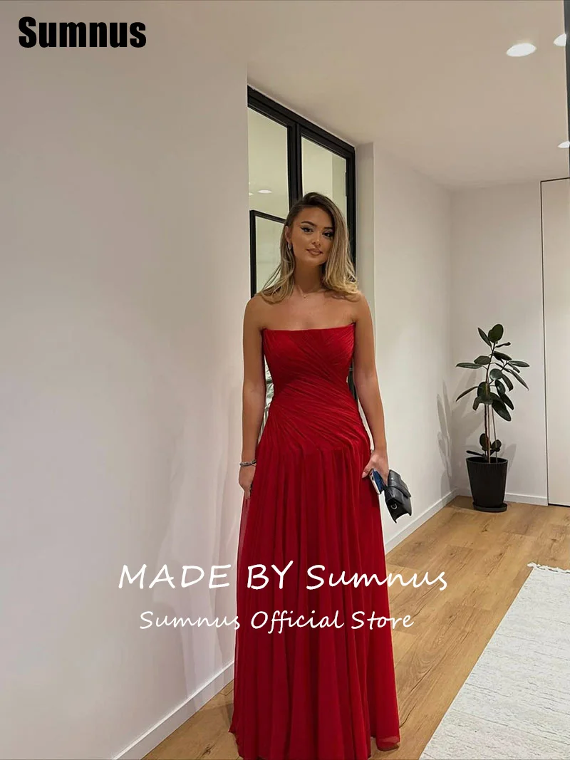 Sumnus elegante linha a vestidos de noite plissados vermelhos drapeados sem mangas vestidos de ocasião formal فسات Бmaverapersonalizado
