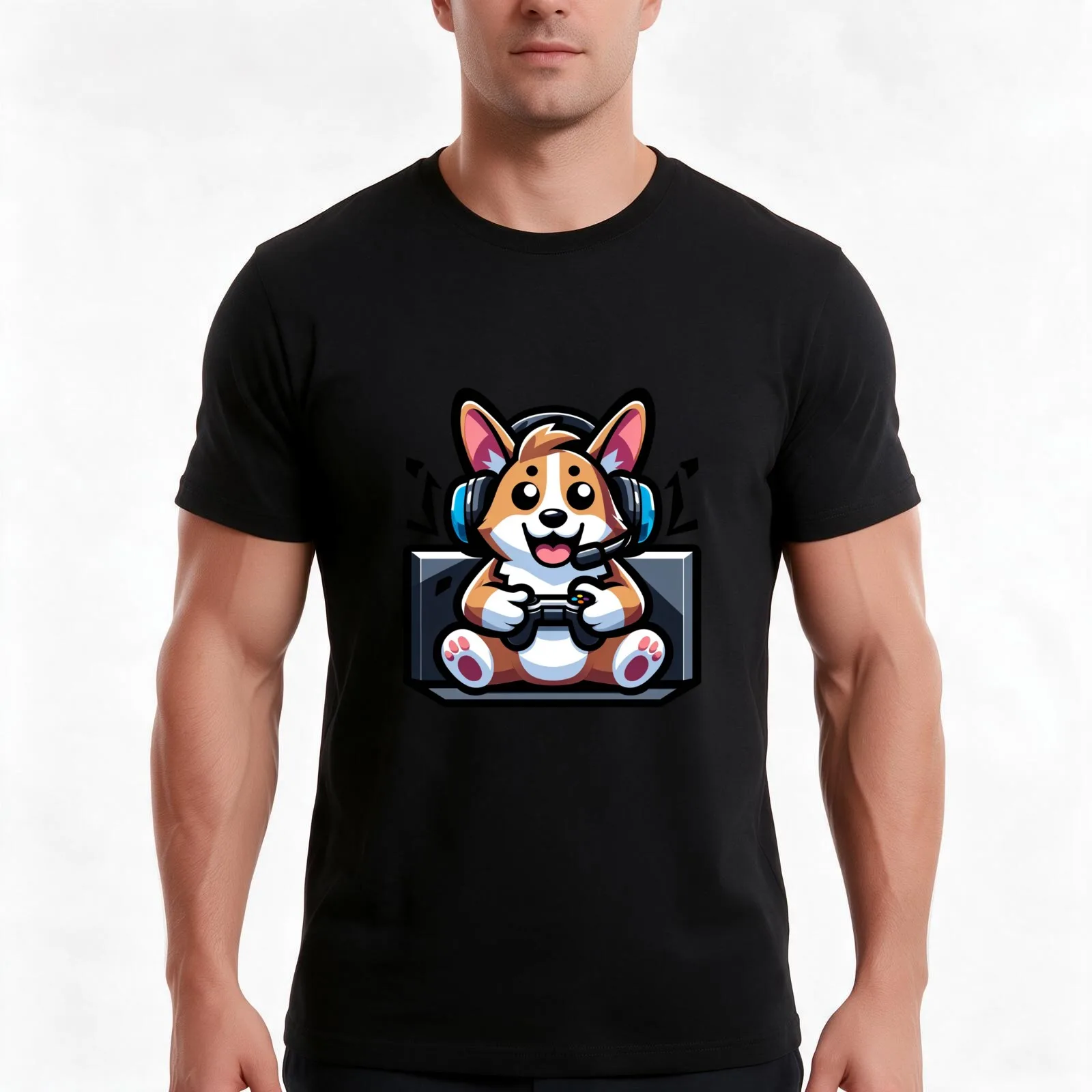 corgi gamers T-Shirt Summer Casual Cotton Tee Oversized Streetwear Tops Vintage Graphic Print Loose Fit Short Sleeve