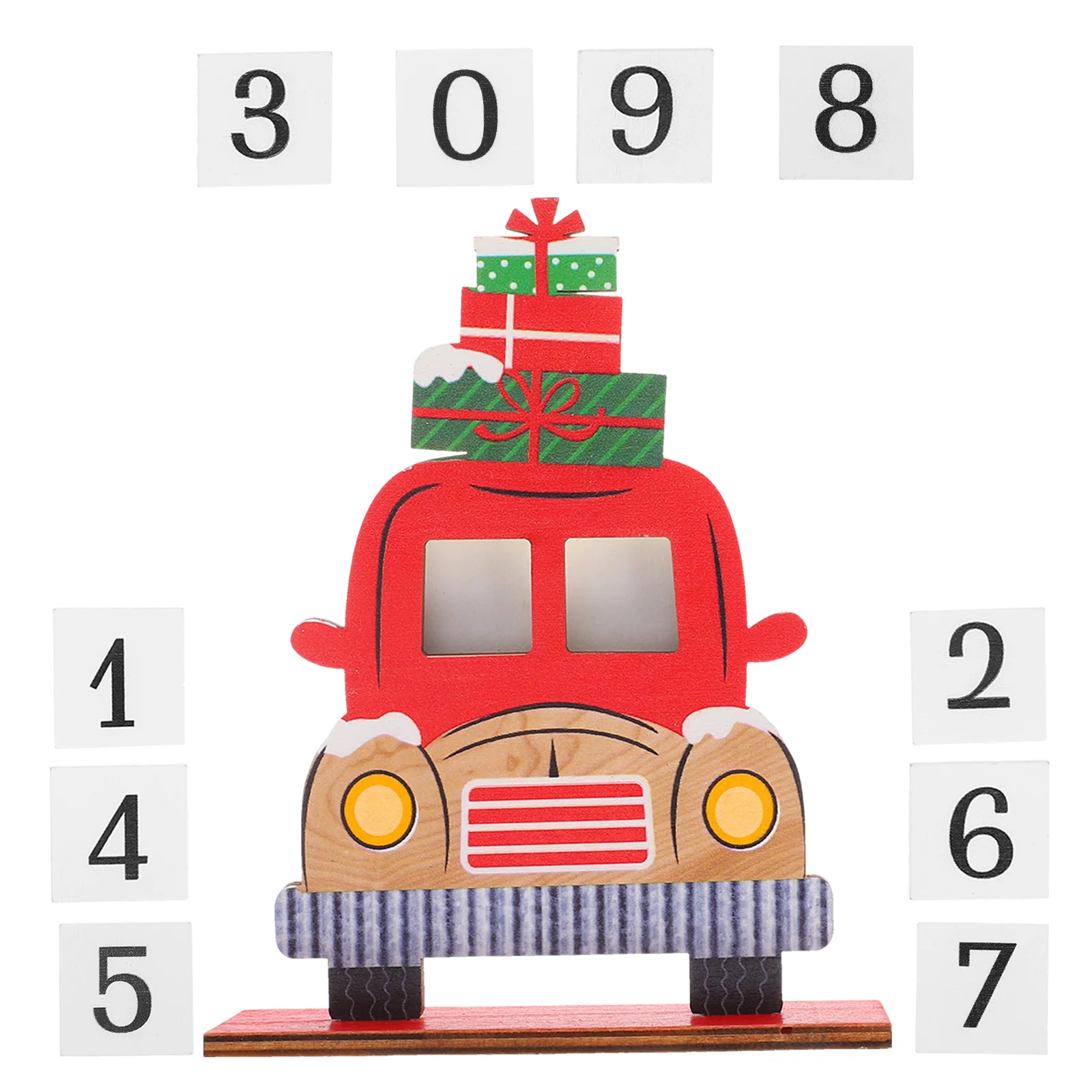 

Santa Countdown Ornament Featuring Handpainted Wooden Blocks Festive Truck Theme Xmas Decor for Mantel Shelf Or Tiered Tray