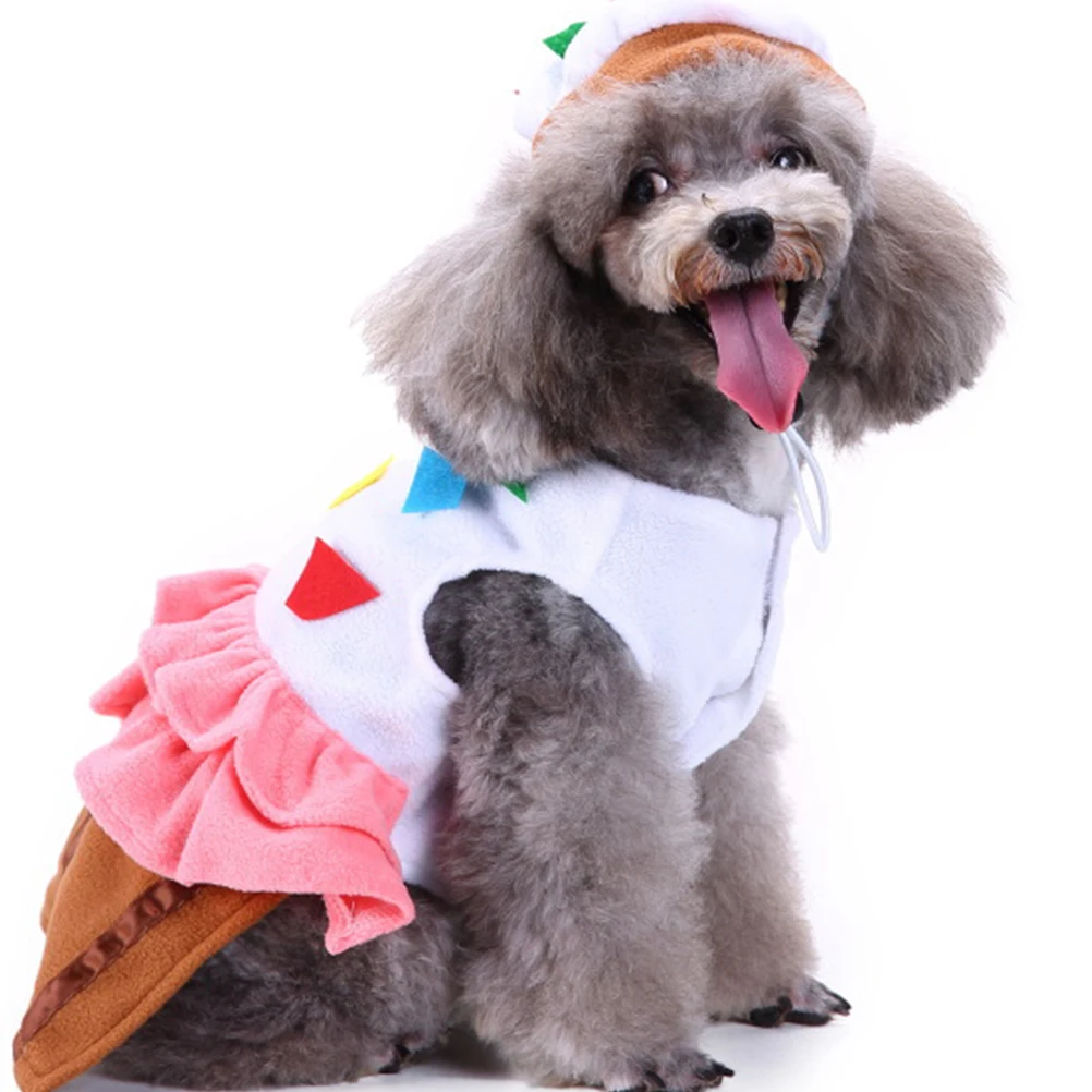 

1 pc Durable Fashionable Dog Clothes Cake Print Hat Design Comfortable Pet Party Costume For Walking Halloween Christmas Outdoor