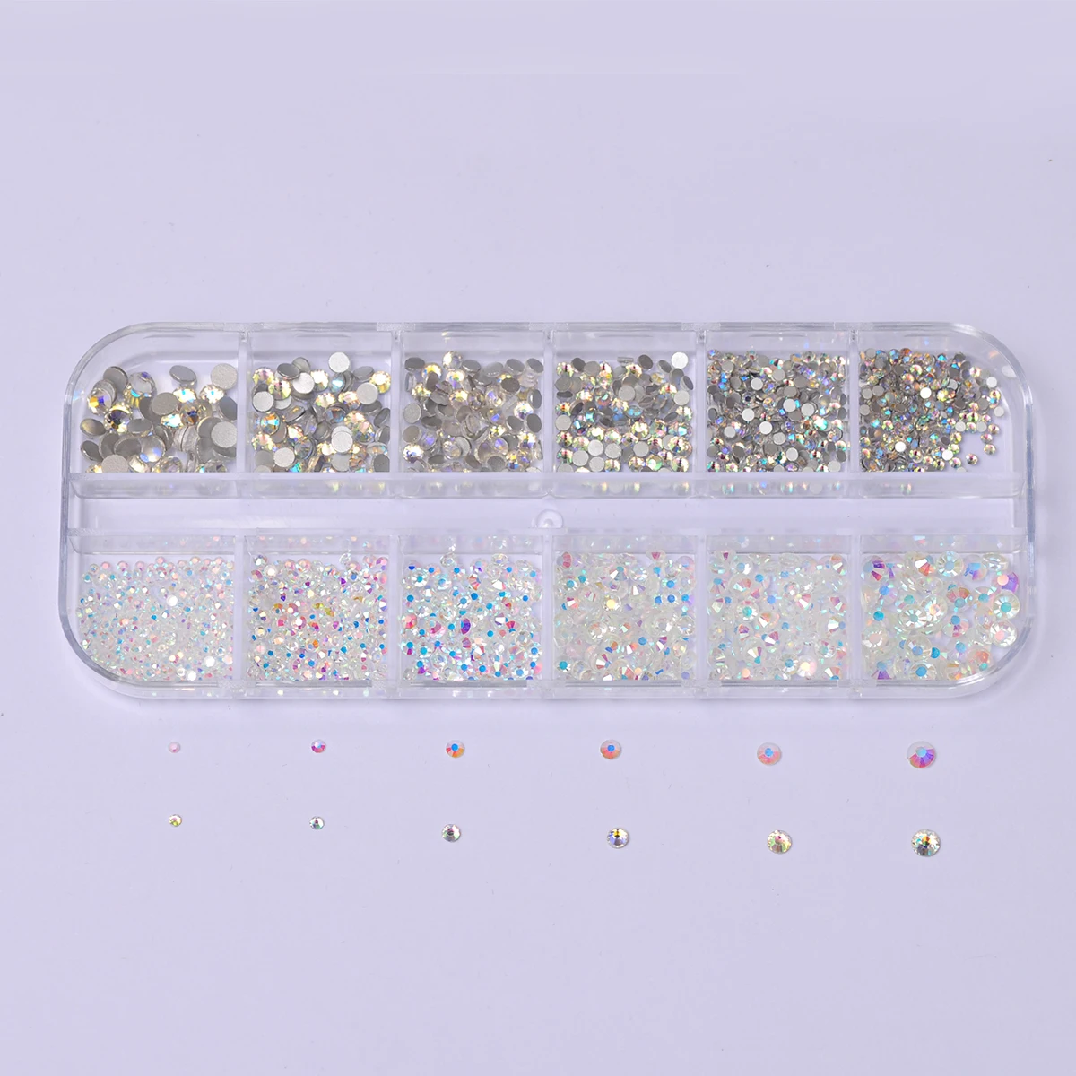 

1440PCS 12 Grids Different AB Mixed Sizes Flat Back Crystal Rhinestones SS4-SS16 Packing Glitter Nail Art Luxurious Decorations