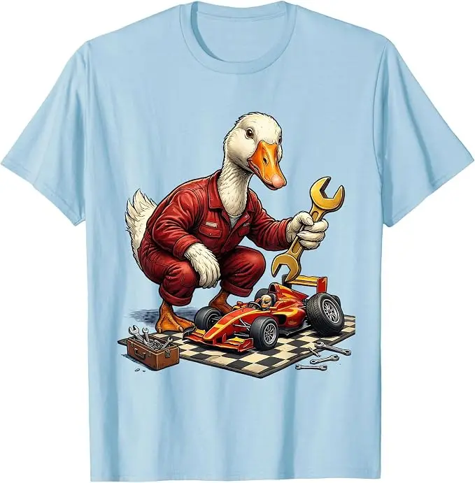 Silly Goose Race Car Pit Stop Grafik-T-Shirt Y2k Silly Goose Art Herrenbekleidung Ausgefallener Humor Racing Mechanic Neuheitsbekleidung – Detail 11
