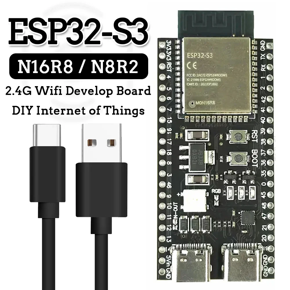 

ESP32-S3 Development Board 2.4G Wifi Module for Arduino ESP IDF ESP32-S3WROOM1 N8R2 N16R8 44Pin Type-C 8M PSRAM ESP32 S3