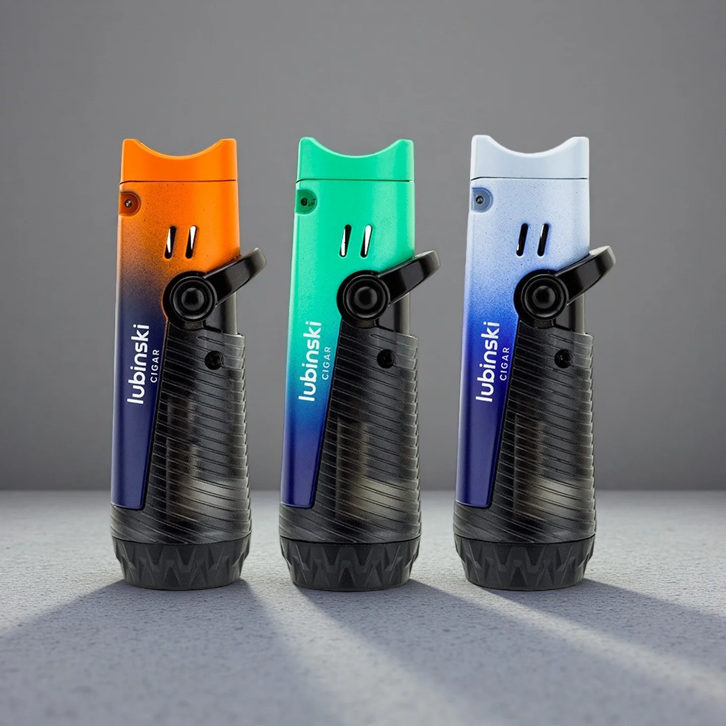 

LUBINSKI ветрозащитная двойная прямая зажигалка для сигар с синим пламенем, портативная персонализированная креативная бутановая газовая зажигалка для мужчин в подарок