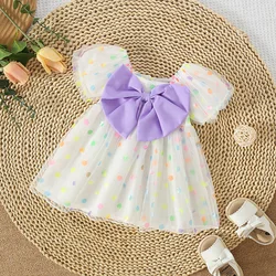 Summer Baby Girl Dress For Girls' Birthday Party Colorful Polka Dot Big Bow Mesh Bubble Sleeve Princess Dress