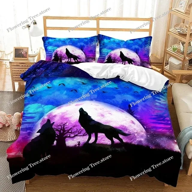 3D Print Wolf Animal Moon Bedding Set Duvet Set Single Double Bed King Size Bed Set Adult boys Bedroom Duvet Cover Pillow Case