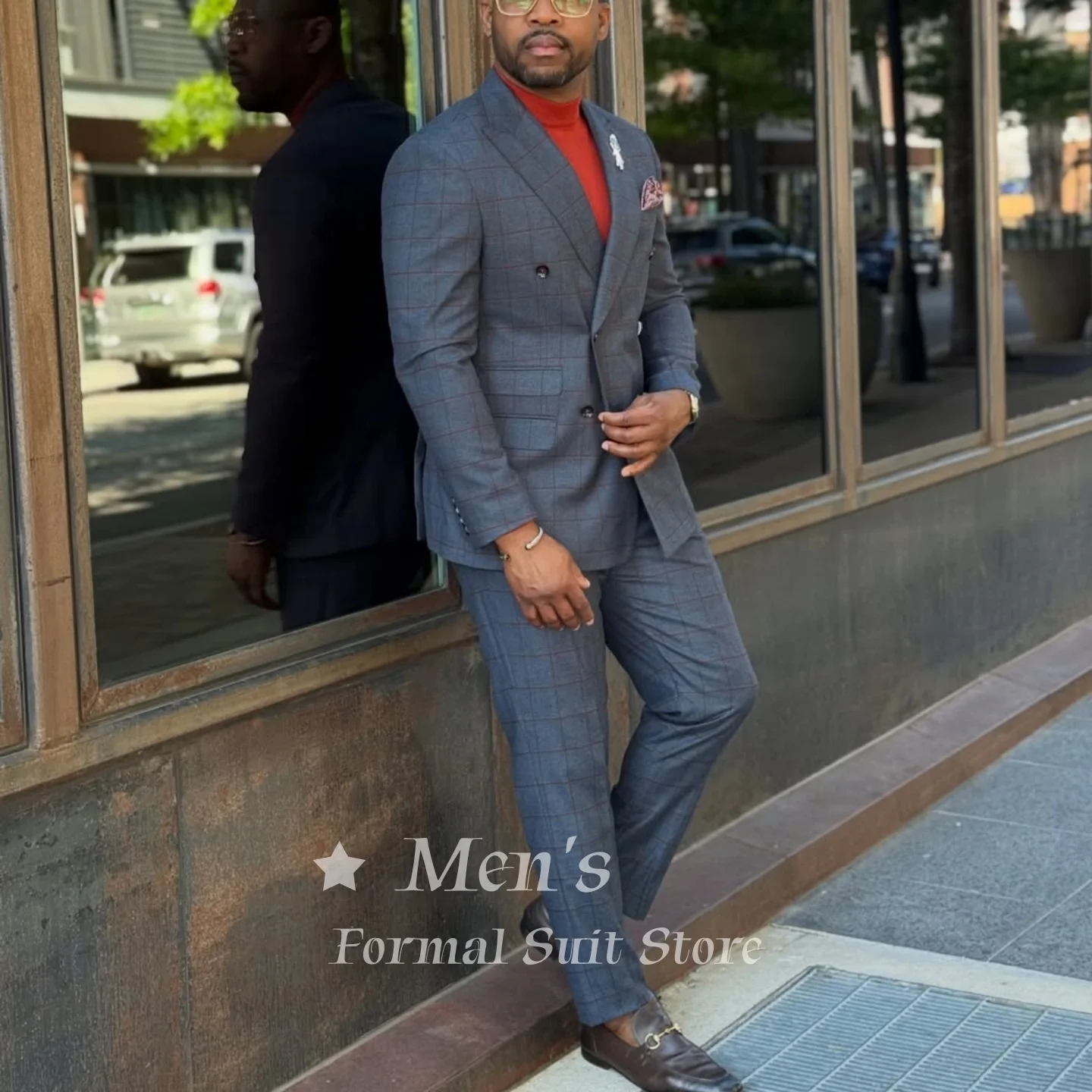 Men's Pinstripe Double Breasted 2 Piece Suit Peak Lapel Slim Fit Formal Business Blazer Multi-Color Wedding Groom Customized