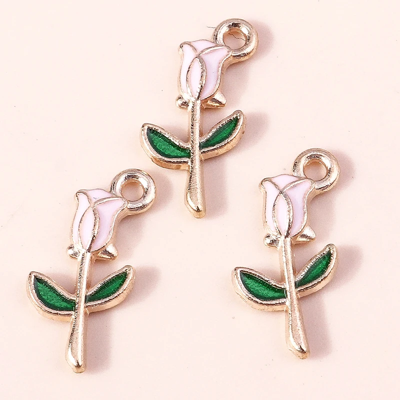 Duarte 20 Teile/los Nette Rosa Farbe Emaille Blume Charms Anhänger für Schmuck Machen DIY Ohrringe Halsketten Armbänder Zubehör – Detail 25