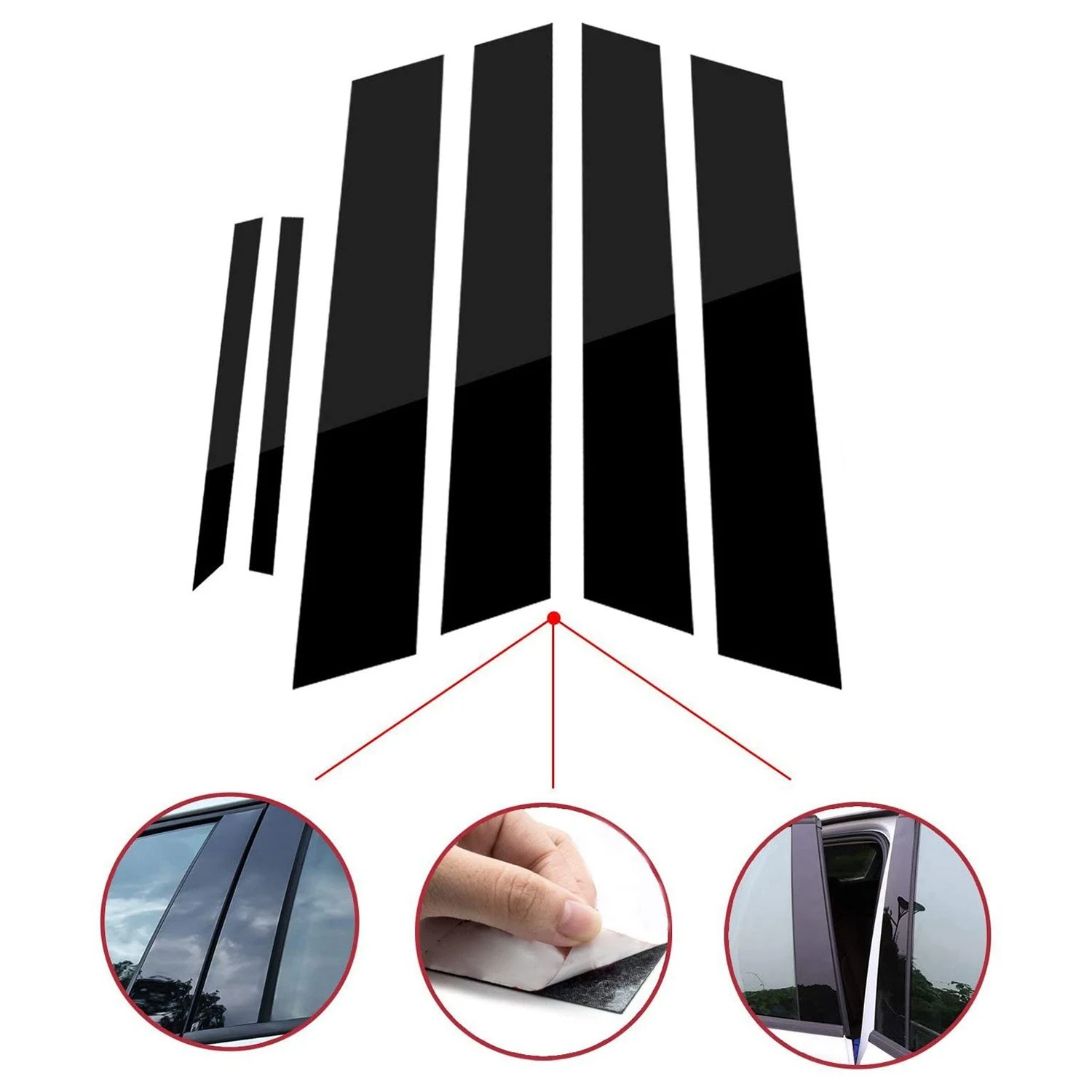 A65P-6PCS Window Pillar Posts Cover, For Honda Civic 2006-2011 Side Door Panel Trims, Glossy Black
