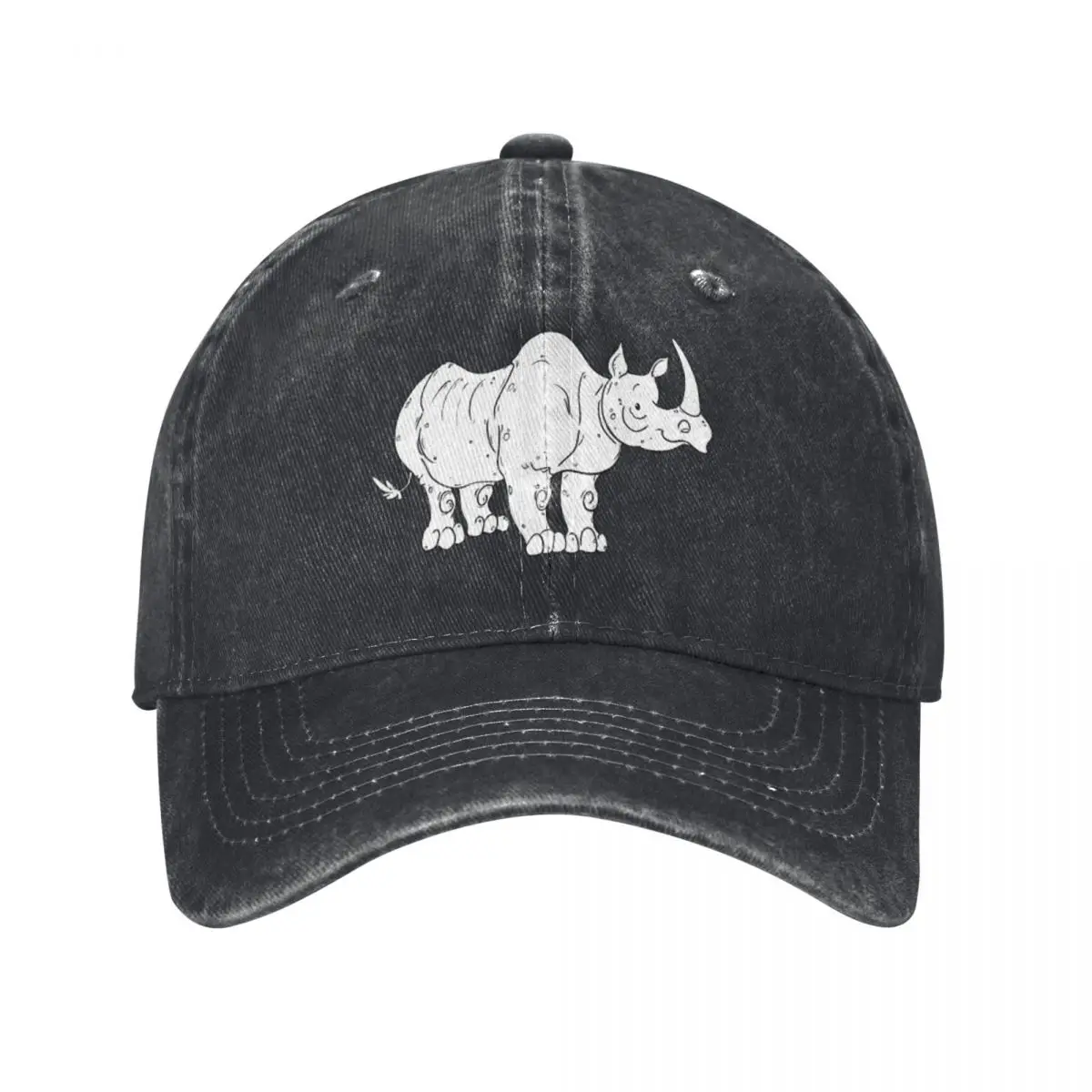 

Rhinoceros - White Background Baseball Caps Vintage Denim Washed Headwear Unisex Style Outdoor Running Hats