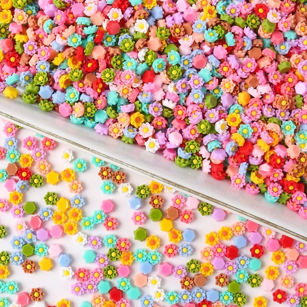 100Pcs Colorful  Resin magritte Flowers  Mixed 3D Resin Flower Nail Art DIY White Mini Florets Manicure Parts