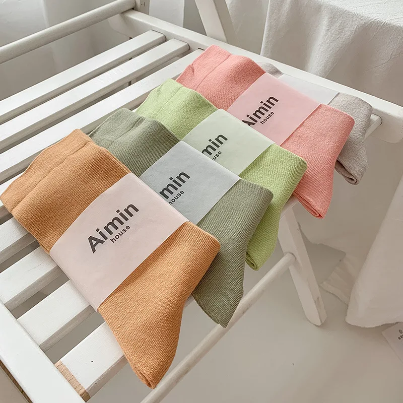 11 Pairs Women's Mid-calf Japanese-style Korean-style Pure-color Cotton Socks Girl School Socks Adult Cozy Socks 2026wholesale