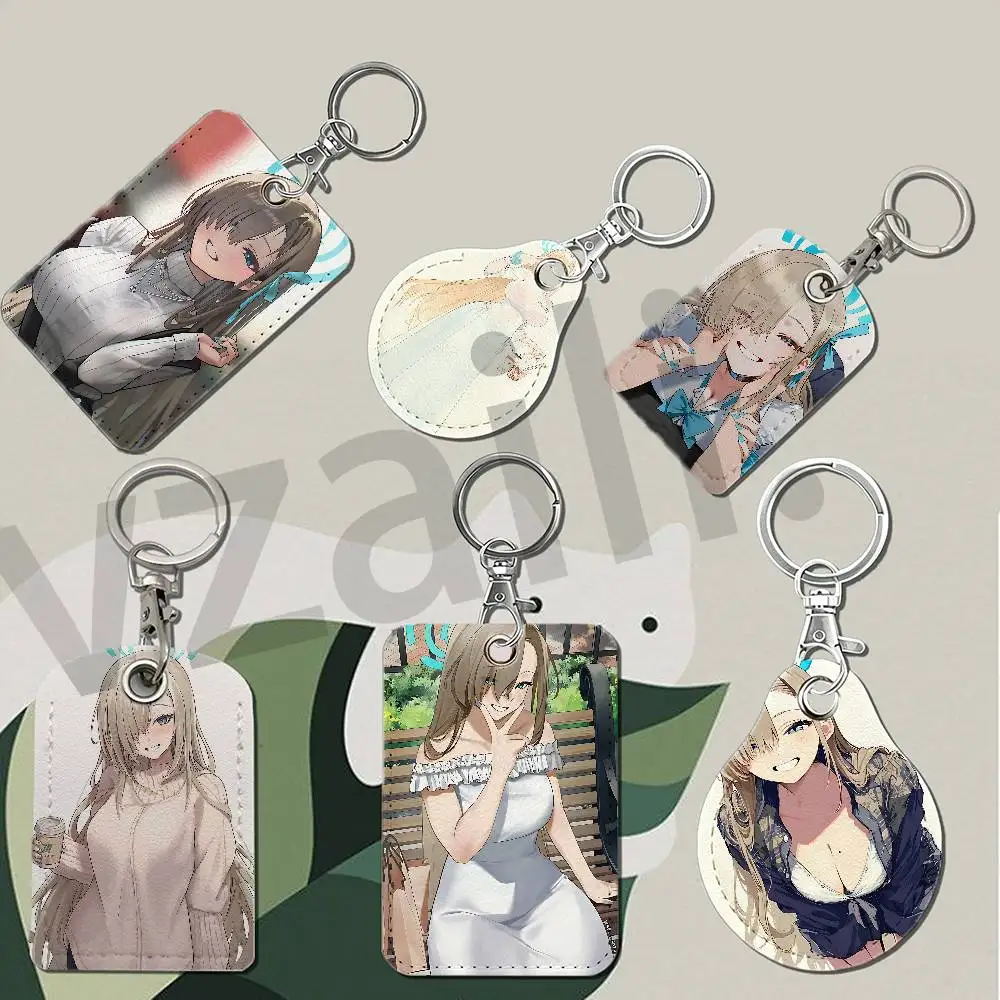 A-asuna ichinose Protective Printed Leather Card Case Metal Keychain for Bank Credit Bus Subway ID Cards