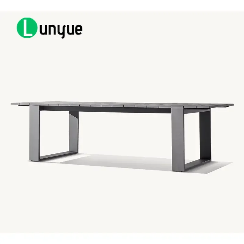 Modern All Weather Custom Color Outdoor Dining Table Set Durable Powder Coated Aluminum Rectangular Table for Courtyard