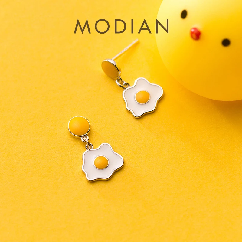 Modian Trendy 925 Sterling srebrny geometryczny spadek kolczyk fit kobiety emalia słodki piękny jajko w koszulce dynda kolczyk Fine Jewelry