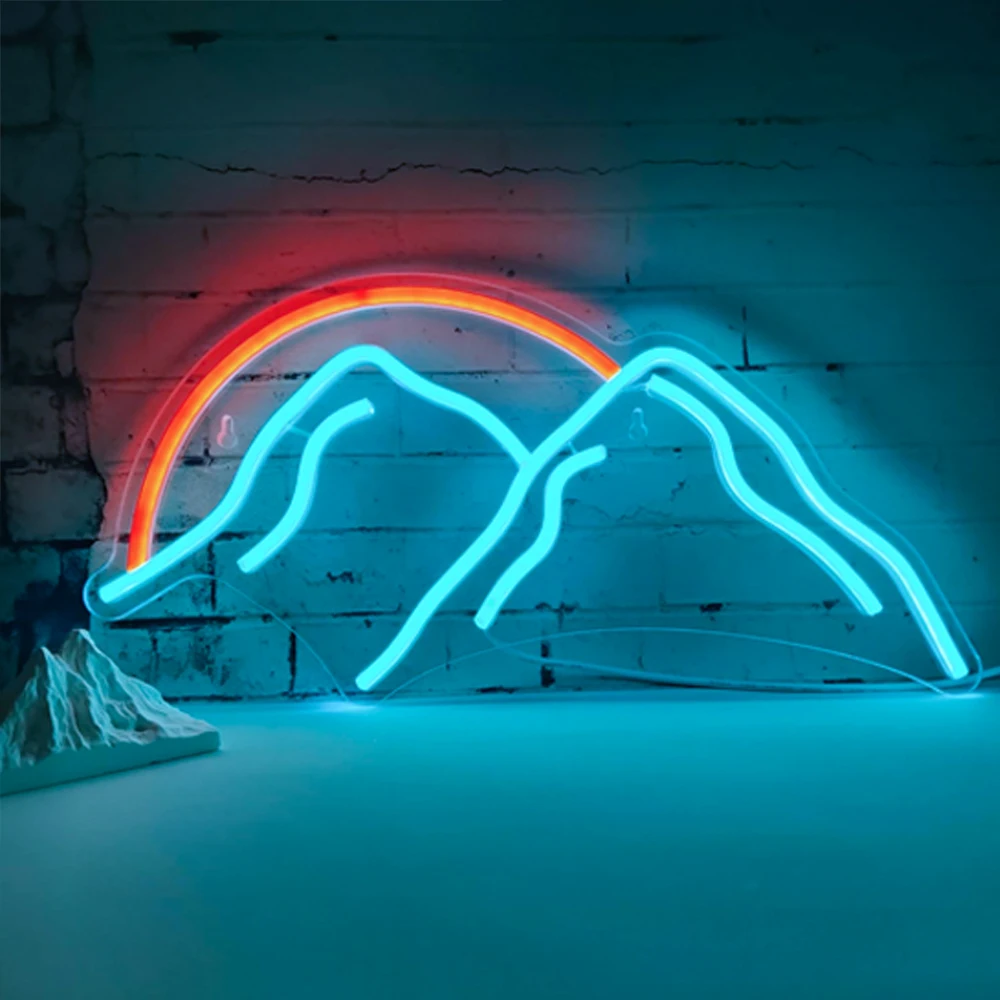 Sunrise Sunset Neon Led Sign Mountain Art Hanging Light For Wall Decor USB Acrylic Room Decoration Dimmable For Home Party Logo