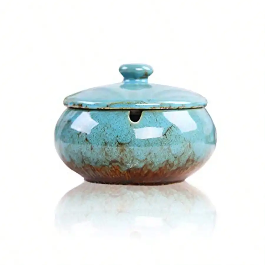 

Ceramic Ashtray With Lids, Windproof, Cigarette Ashtray For Indoor Or Outdoor Use Ash Holder For Smokers, Desktop Smoking Ash Tray For Home Office Decoration