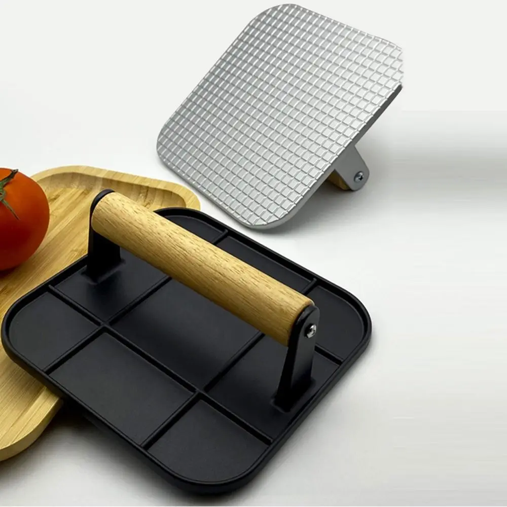 Profesjonalna prasa do burgerów z drewnianą rączką Łatwa w czyszczeniu Wytrzymała prasa do grillowania Nieprzywierająca żeliwna maszyna do pieczenia mięsa Kanapki