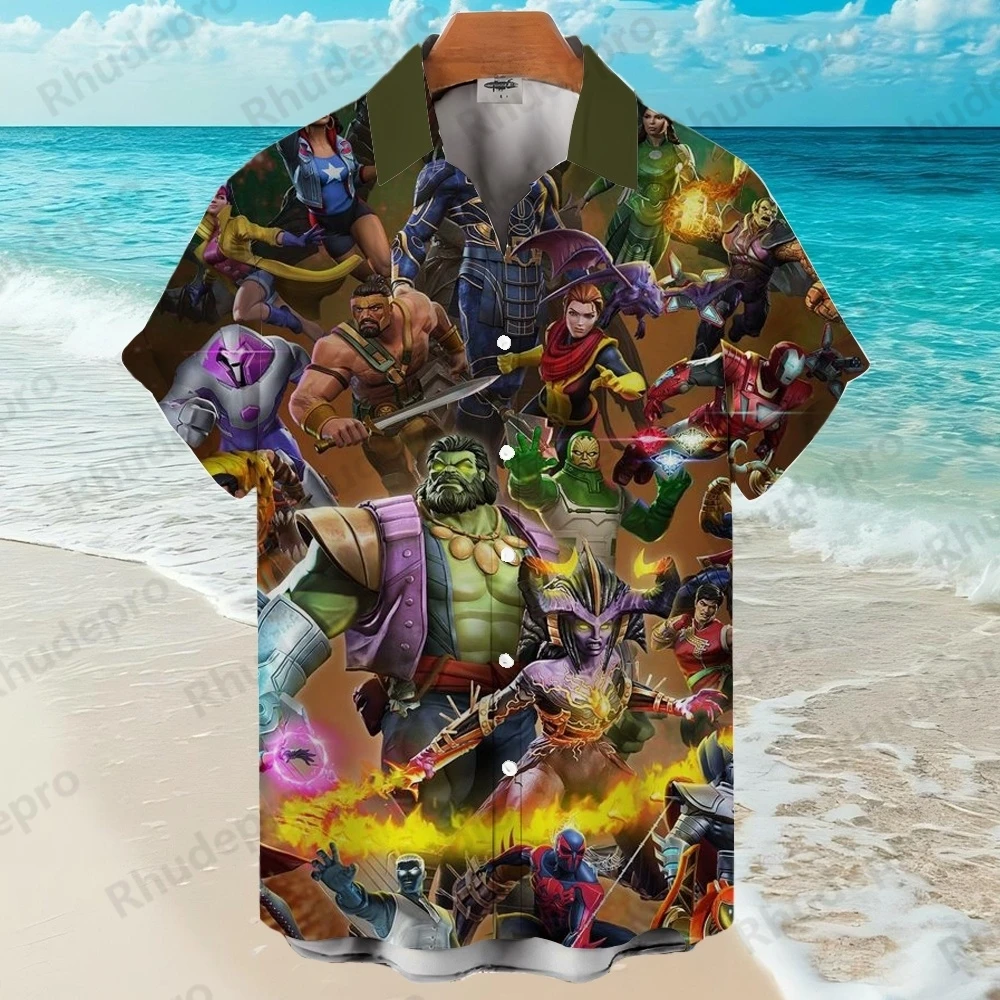 디즈니 2025 새로운 어벤저 스 3D 프린트 슈퍼 히어로 하와이 셔츠 남성용 옷깃 반소매 셔츠 하라주쿠 스타일