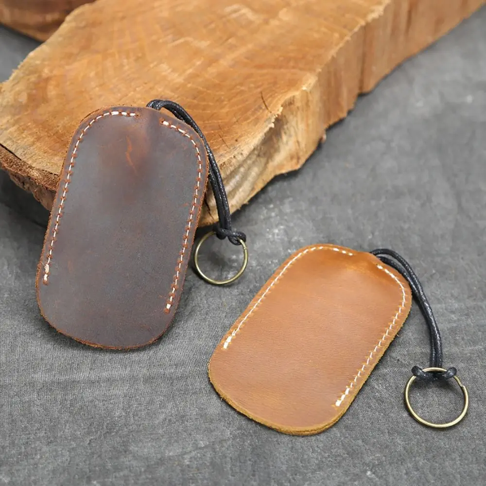 High-quality Crazy Horse Leather Key Sleeve Portable With Hanging Rope Keychain Retro Key Holder