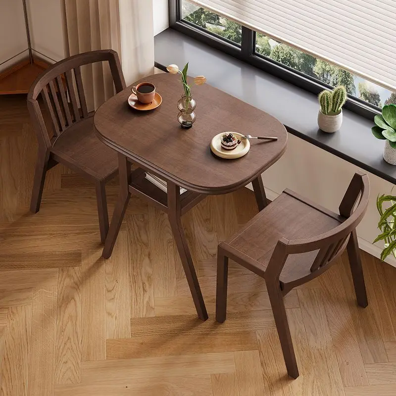 Combinação de mesa e cadeira de varanda de madeira maciça, mesa de apartamento pequeno, mesa de café, conjunto de três peças, casa moderna