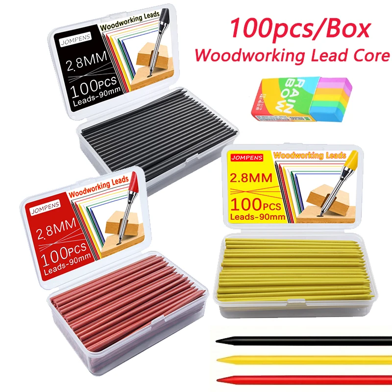 

100 шт./кор., твердый плотницкий карандаш, сменный грифель с ластиком, деревообрабатывающий механический карандаш, маркировка, архитектурная живопись