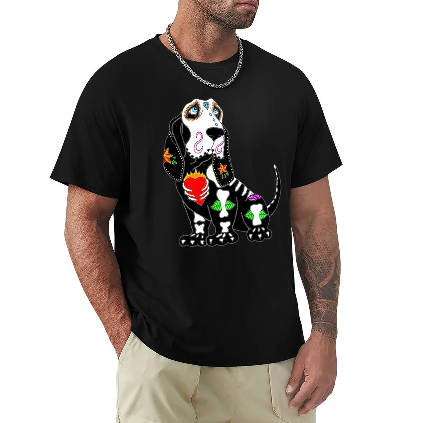 Basset Hound Sugar Skull T-Shirt cute clothes baggy shirts plus size tops plus size clothes black t shirts for men