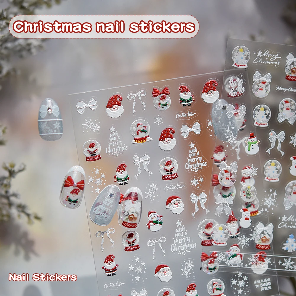 1 Stück selbstklebende Weihnachts-Nagelaufkleber, bunte 3D-Weihnachtsbaum, Weihnachtsmann, Schneemann, Glocken, Schneeflocken, Maniküre-Dekorationen