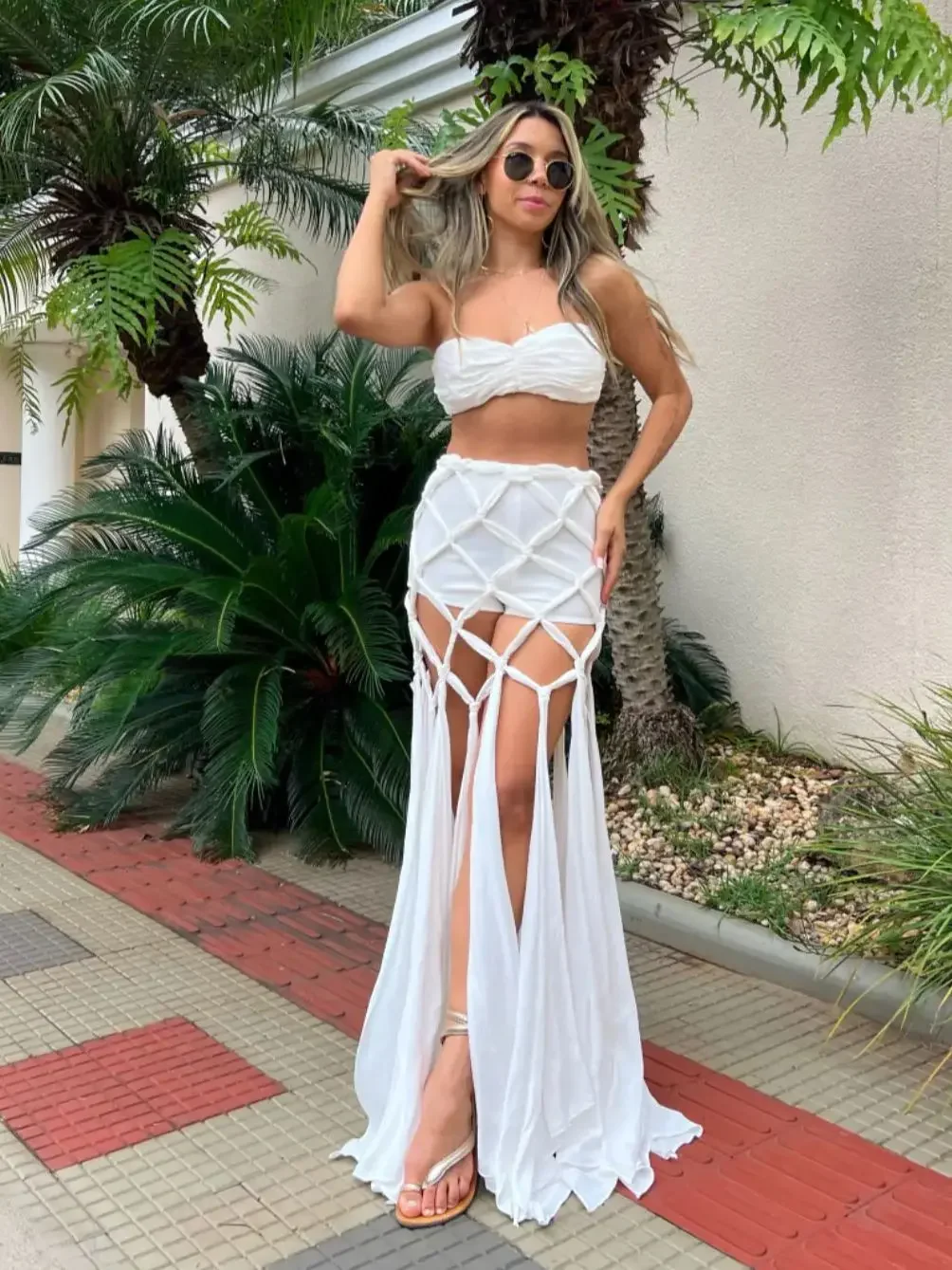 

Sexy Tassels Women`s High—Waisted Swimsuit 2024 Style Bikini Set With Skirt Beach Suit Female Clohing Outfits